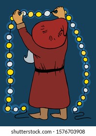 Gnome vector illustration garland lanterns hand drawing