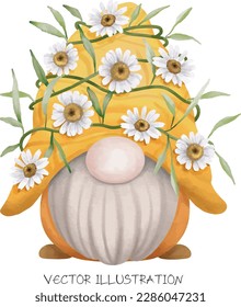Gnome watercolor with flowers illustration