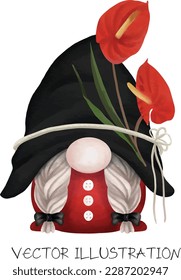 Gnome watercolor with flowers illustration