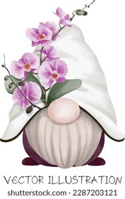 Gnome watercolor with flowers illustration