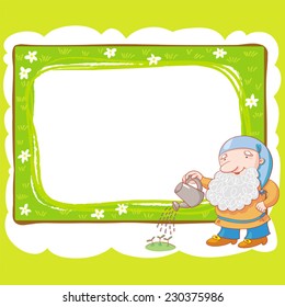 Gnome And Watering Pot Frame.