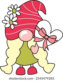Gnome wearing red hat with heart cartoon 