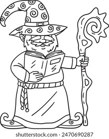 Gnome Wizard Isolated Coloring Page for Kids