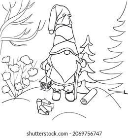 Оld gnome in the woods coloring book