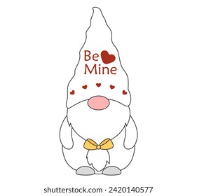  gnome with the word be mine , Valentine's Day illustration