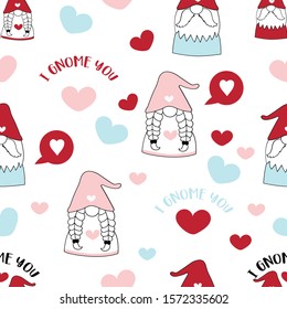 Gnome you seamless pattern. Valentines day background for print on textile or paper.