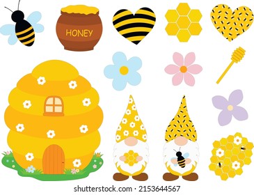 Gnomes bees honey vector illustration