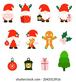 Gnomes Christmas Flat Clipart, Merry Christmas Gnomes Collections