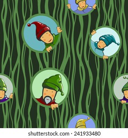 Gnomes in circles, seamless pattern