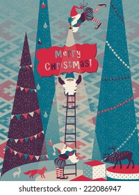 gnomes decorate the Christmas tree. merry christmas!