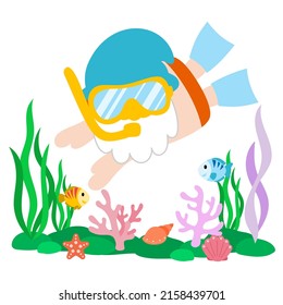 Gnomes Diving Summer, Flat Clipart