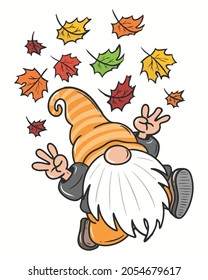 Gnomes Fall Cute Happy Vector illustration. Happy Cute Vector illustration