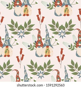 gnomes and flowers in a seamless pattern design, perfect to use on the web or in print