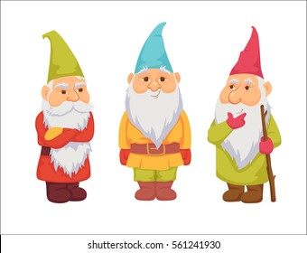 Gnomes Funny Thoughtful Angry Dwarf Fairy Stock Vector (Royalty Free ...