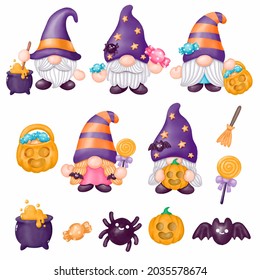 Gnomes Halloween Clipart, wizard witch Halloween Event, watercolor Digital painting