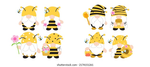 Gnomes Honey Bee Flat Clipart