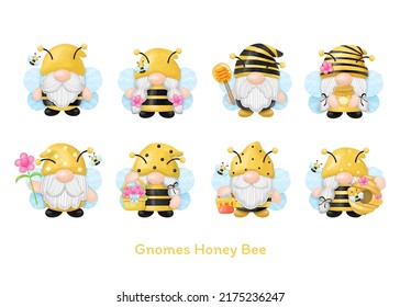 Gnomes Honey Bee Watercolor Clipart, Digital painting