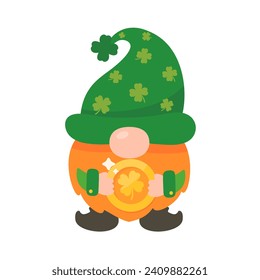 Gnomes with long orange beards carry good luck charms. St. Patrick's Festival elements