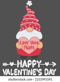 Gnomes love you more. Happy valentine gnomes vector illustration. Valentine background