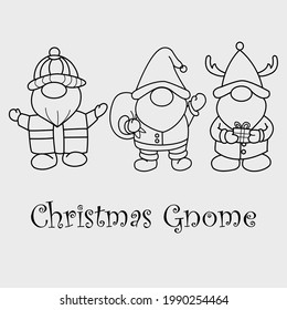 Gnomes on white background. Christmas and New Year.Vector illustration. Hand drawn . Doodle style.
