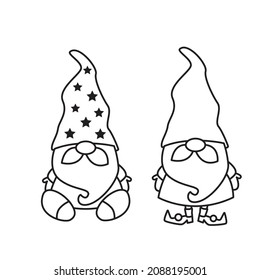 Gnomes outline silhouettes Christmas cute illustrations for cut template