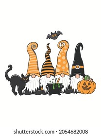 Gnomes Pumpkin Fall Cute Happy Hallooween Vector illustration. Happy Halloween Background Vector illustration