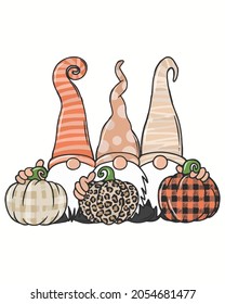 Gnomes Pumpkins Fall Cute Happy Halloween Vector illustration. Happy Halloween Background Vector illustration