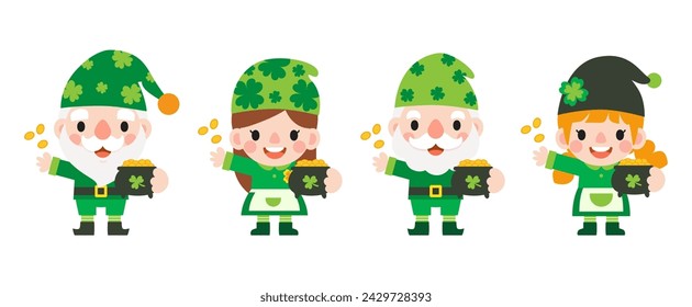 Gnomes Saint Patrick's Day Clipart, Gnome man and woman Saint Patricks,