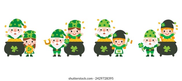 Gnomes Saint Patrick's Day Clipart, Gnome man and woman Saint Patricks,