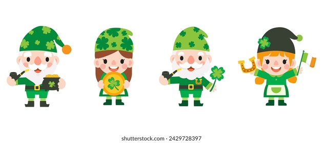 Gnomes Saint Patrick's Day Clipart, Gnome man and woman Saint Patricks,