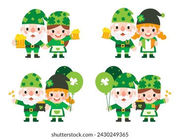 Gnomos San Patricio Clipart, Gnomo hombre y mujer San Patricio,