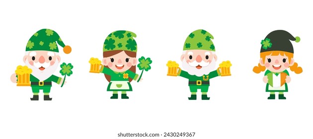 Gnomes Saint Patrick's Day Clipart, Gnome man and woman Saint Patricks,