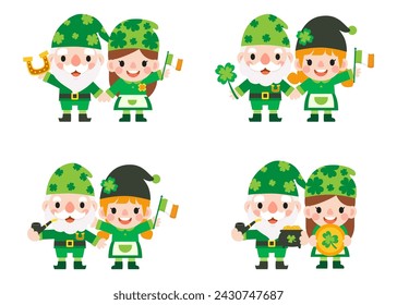 Gnomes Saint Patrick's Day Clipart, Gnome man and woman Saint Patricks,