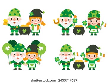 Gnomos San Patricio Clipart, Gnomo hombre y mujer San Patricio,