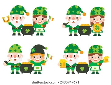 Gnomes Saint Patrick's Day Clipart, Gnome man and woman Saint Patricks,