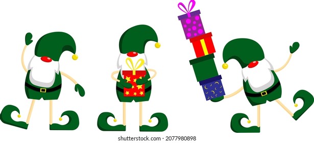 Gnomes. Santa's Christmas helpers. Little men gift wrappers. christmas elf

