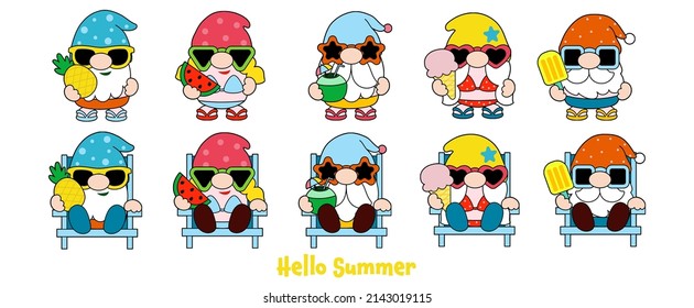 Gnomes Summer Beach, Filled Clipart 