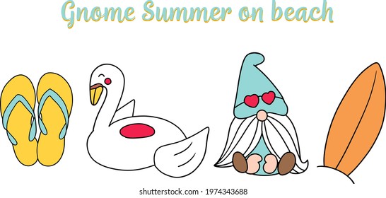 Gnomes summer on the beach, vector illustration