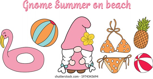 Gnomes summer on the beach, vector illustration