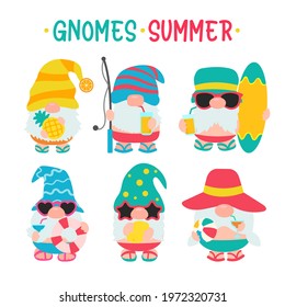 Gnomes Summer. Gnomes wear hats and sunglasses for summer trips to the beach.