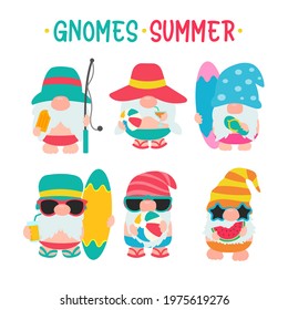 Gnomes Summer. Gnomes wear hats and sunglasses for summer trips to the beach.