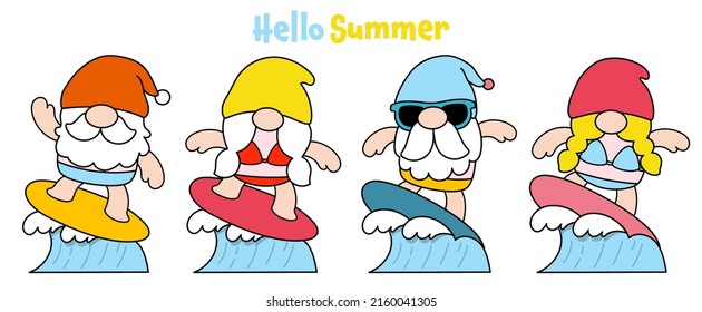 Gnomes surfboard summer, Filled clipart