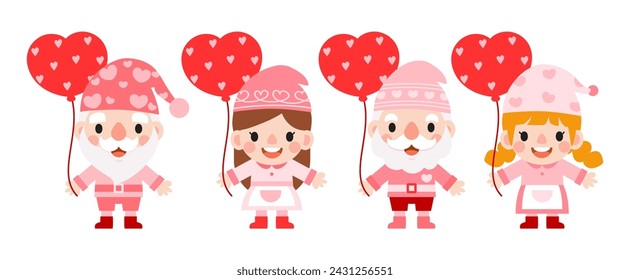 Gnomes Valentine's day with hearts Clipart, Gnomes Love, sweet gnomes for valentine day. Romantic Valentine Gnome