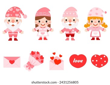 Gnomes Valentine's day with hearts Clipart, Gnomes Love, sweet gnomes for valentine day. Romantic Valentine Gnome