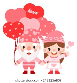 Gnomes Valentine's day with hearts Clipart, Gnomes Love, sweet gnomes for valentine day. Romantic Valentine Gnome