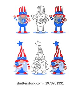Gnomes vector, illustration, 4th July, Gnomes doodles drawing, and coloring. Draw vector illustration design gnomes with summer and cartoon style.
