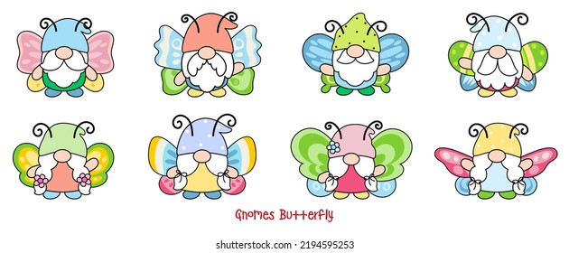 Gnomes wearing Butterfly Filled Clipart