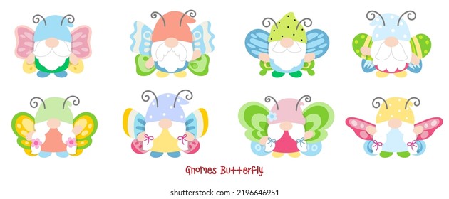 Gnomes wearing Butterfly Flat Clipart. 