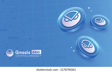 Gnosis (GNO) crypto currency coins creative concept banner and background. Block chain based fin tech virtual money vector illustration template. 