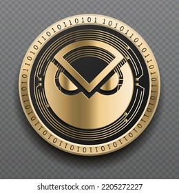 Gnosis (GNO) cryptocurrency golden coin isolated in transparent background. Virtual currency token symbol vector illustration based on cryptography and block chain technology.